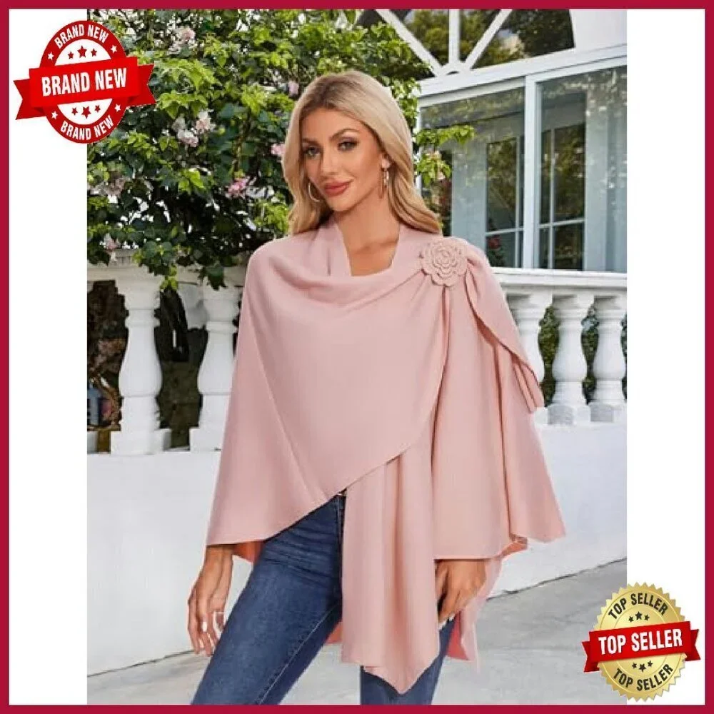 Elegant Cross Front Shawl Wrap Soft Poncho Cape Travel Accessory
